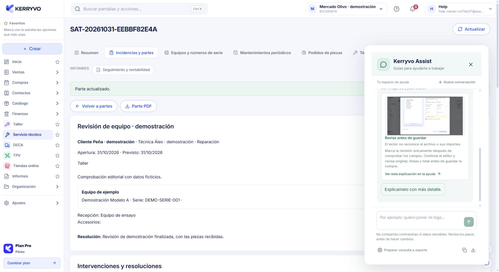 Kerryvo Assist ofrece Ayuda guiada con un enlace a un paso de la guía de OCR
