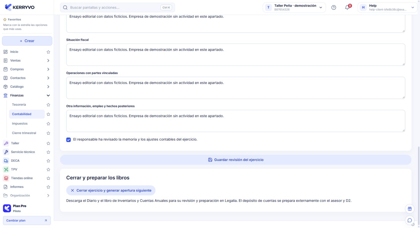 Memoria y confirmaciones de revisión antes del cierre anual