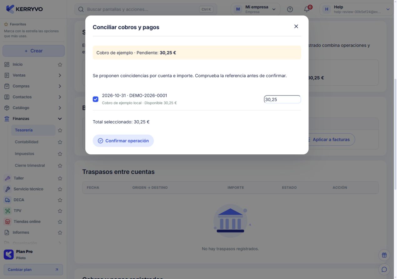 Reparto de un movimiento entre cobros o pagos, con importes disponibles