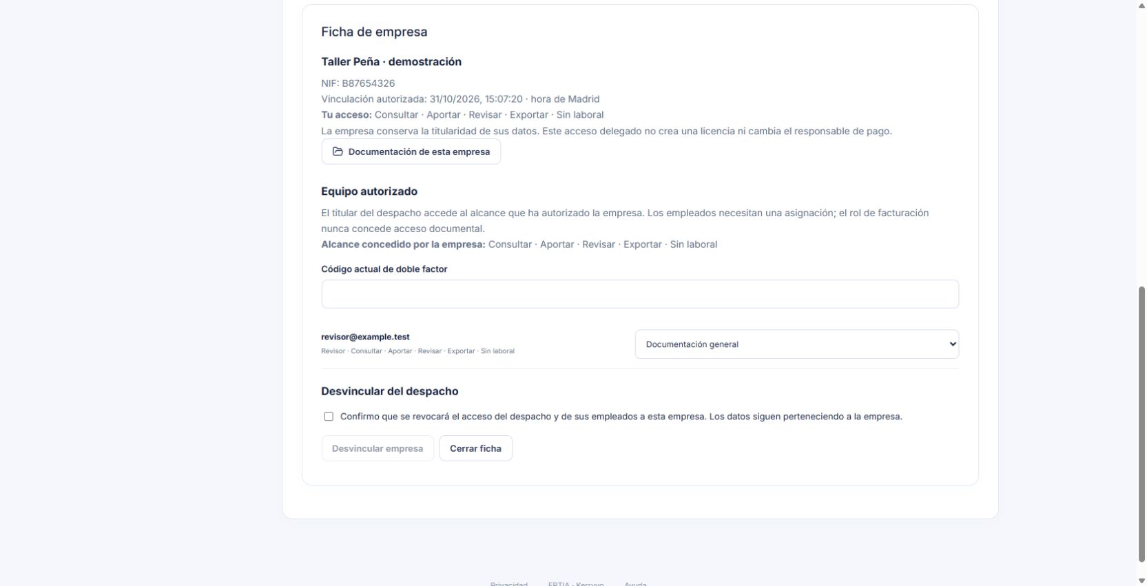 Asignación de Documentación general al revisor de la empresa ficticia