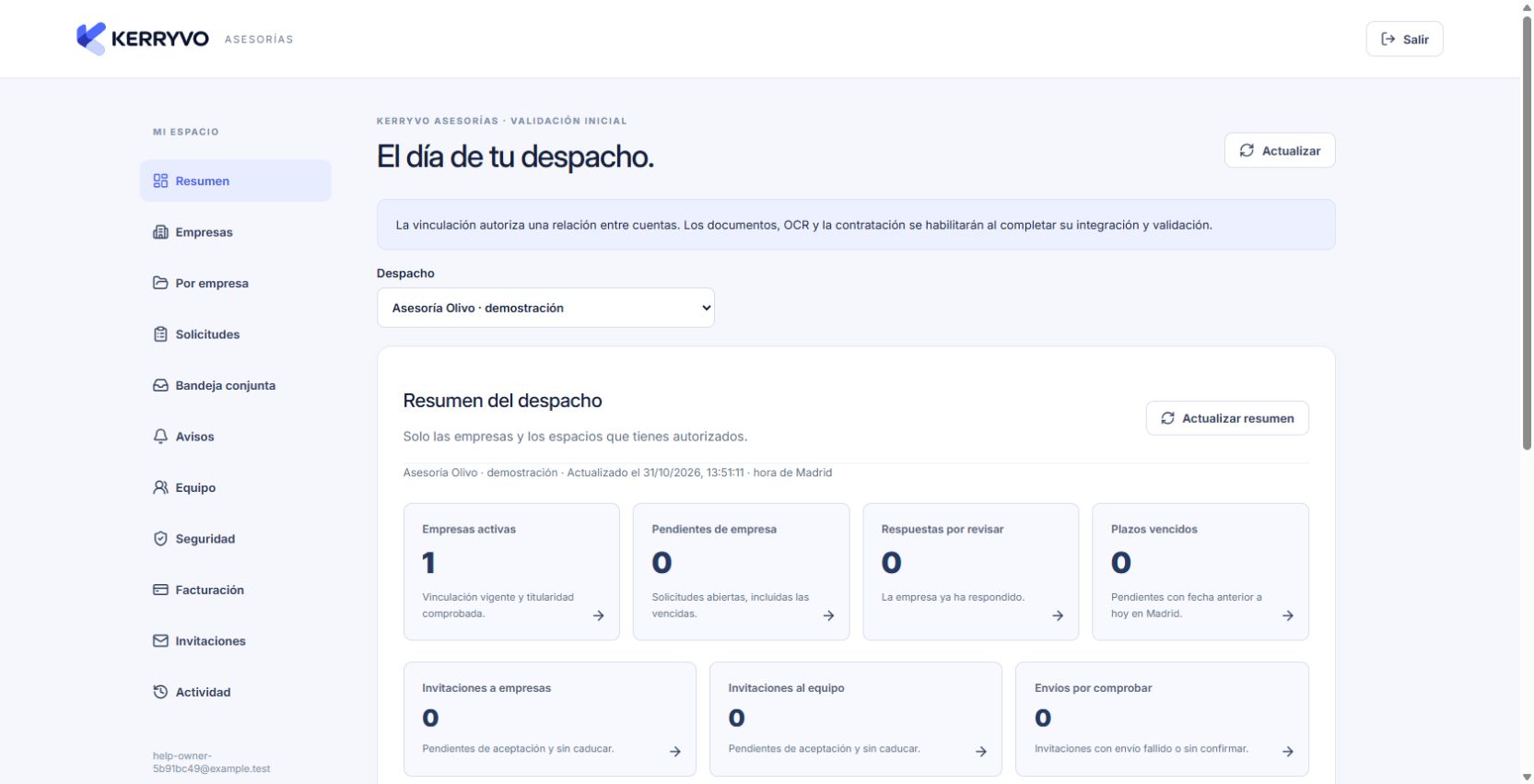 Resumen del despacho con empresas autorizadas y solicitudes pendientes