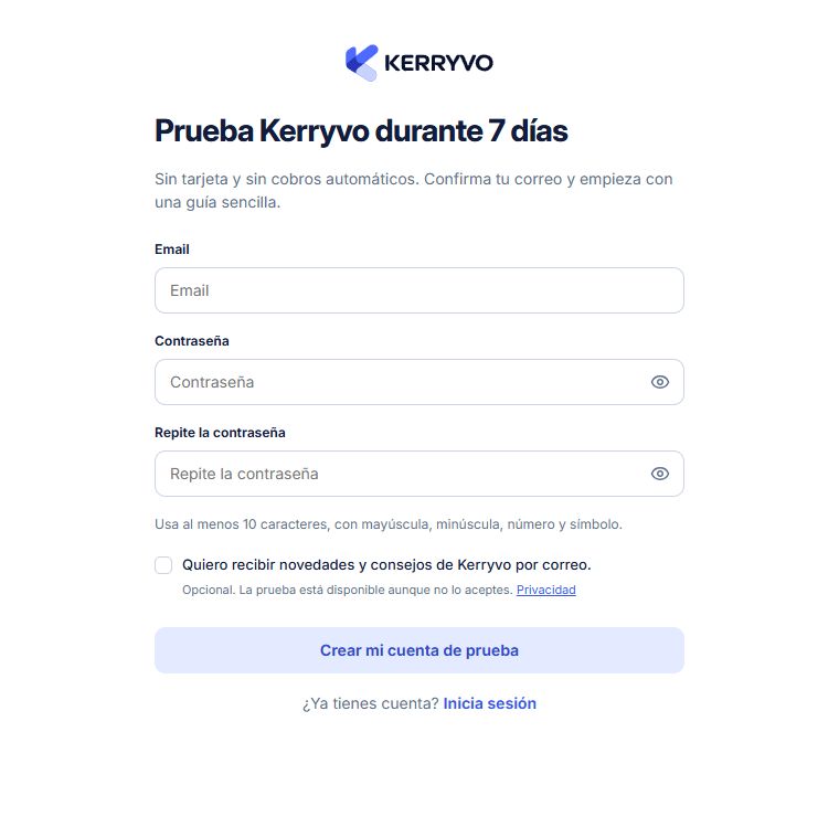 Registro del negocio con correo y contraseña
