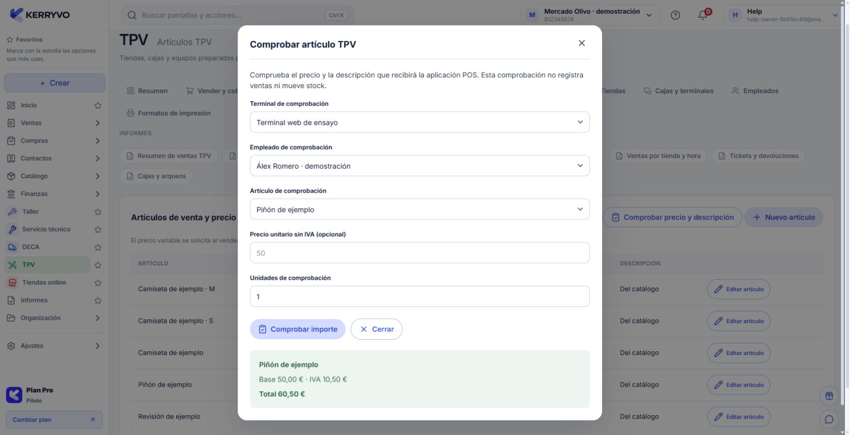 Comprobación del precio e IVA de un artículo para terminal y empleado sin registrar venta
